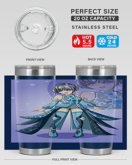 Game of Beautiful Girl140# Anime Tumbler featuring a vibrant design, double wall vacuum stainless steel construction, and a convenient drink-thru lid.