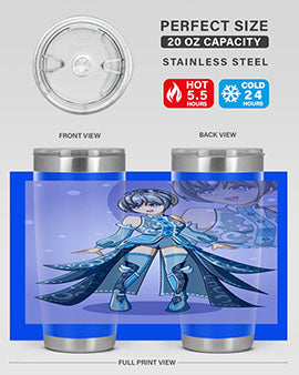 Game of Beautiful Girl140# Anime Tumbler featuring a vibrant design, double wall vacuum stainless steel construction, and a convenient drink-thru lid.