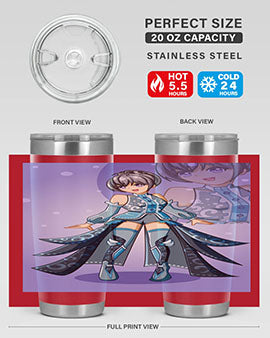 Game of Beautiful Girl140# Anime Tumbler featuring a vibrant design, double wall vacuum stainless steel construction, and a convenient drink-thru lid.
