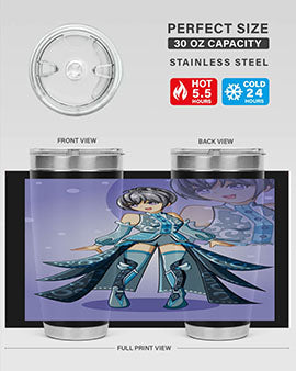 Game of Beautiful Girl140# Anime Tumbler featuring a vibrant design, double wall vacuum stainless steel construction, and a convenient drink-thru lid.