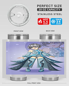 Game of Beautiful Girl140# Anime Tumbler featuring a vibrant design, double wall vacuum stainless steel construction, and a convenient drink-thru lid.