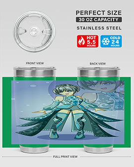Game of Beautiful Girl140# Anime Tumbler featuring a vibrant design, double wall vacuum stainless steel construction, and a convenient drink-thru lid.