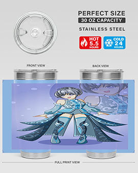 Game of Beautiful Girl140# Anime Tumbler featuring a vibrant design, double wall vacuum stainless steel construction, and a convenient drink-thru lid.