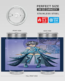 Game of Beautiful Girl140# Anime Tumbler featuring a vibrant design, double wall vacuum stainless steel construction, and a convenient drink-thru lid.