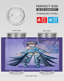 Game of Beautiful Girl140# Anime Tumbler featuring a vibrant design, double wall vacuum stainless steel construction, and a convenient drink-thru lid.