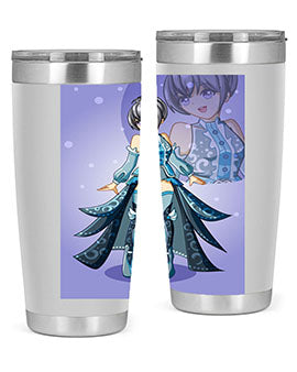 Game of Beautiful Girl140# Anime Tumbler featuring a vibrant design, double wall vacuum stainless steel construction, and a convenient drink-thru lid.