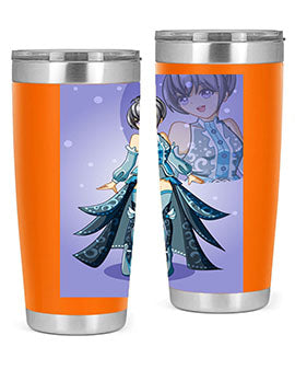 Game of Beautiful Girl140# Anime Tumbler featuring a vibrant design, double wall vacuum stainless steel construction, and a convenient drink-thru lid.