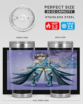 Game of Beautiful Girl140# Anime Tumbler featuring a vibrant design, double wall vacuum stainless steel construction, and a convenient drink-thru lid.