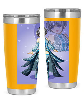 Game of Beautiful Girl140# Anime Tumbler featuring a vibrant design, double wall vacuum stainless steel construction, and a convenient drink-thru lid.