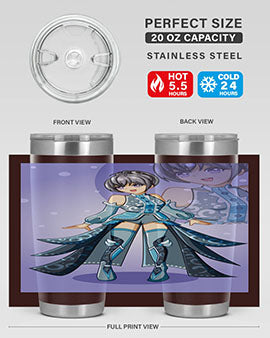 Game of Beautiful Girl140# Anime Tumbler featuring a vibrant design, double wall vacuum stainless steel construction, and a convenient drink-thru lid.