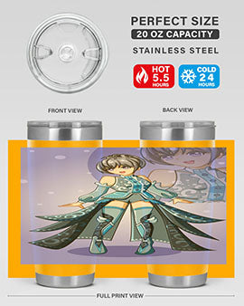Game of Beautiful Girl140# Anime Tumbler featuring a vibrant design, double wall vacuum stainless steel construction, and a convenient drink-thru lid.