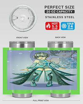 Game of Beautiful Girl140# Anime Tumbler featuring a vibrant design, double wall vacuum stainless steel construction, and a convenient drink-thru lid.