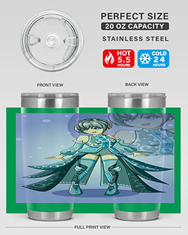 Game of Beautiful Girl140# Anime Tumbler featuring a vibrant design, double wall vacuum stainless steel construction, and a convenient drink-thru lid.