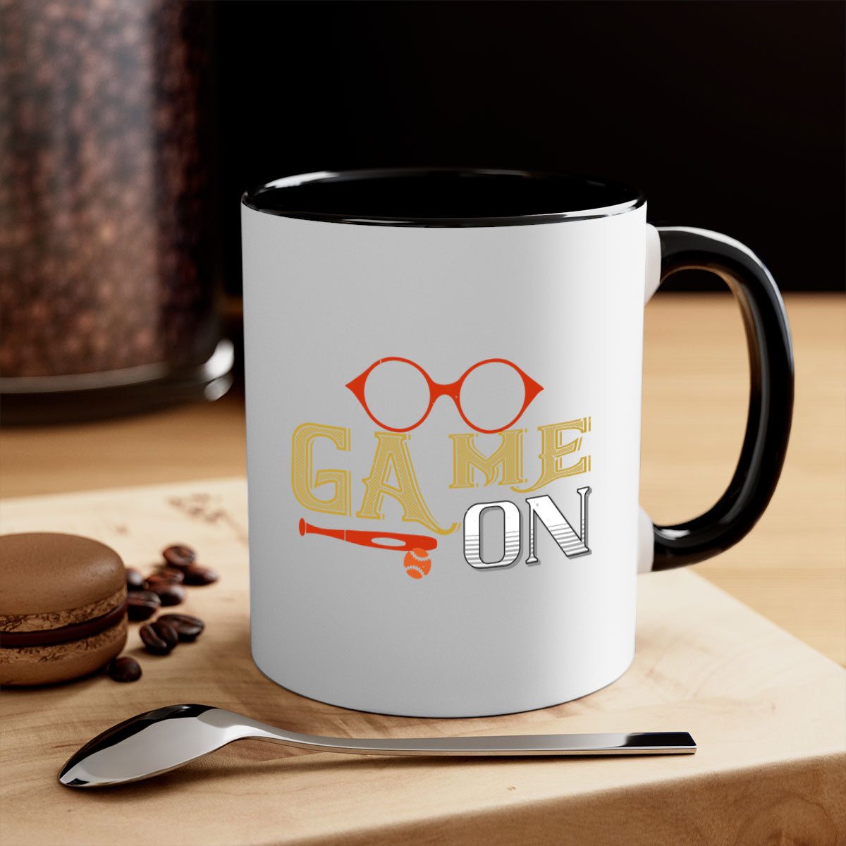 Game on 1219# football mug featuring a glossy finish, colored handle, and interior, available in five colors.