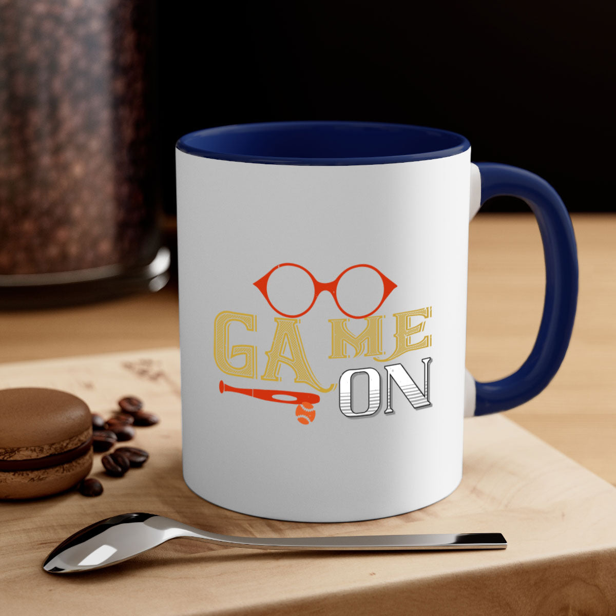 Game on 1219# football mug featuring a glossy finish, colored handle, and interior, available in five colors.