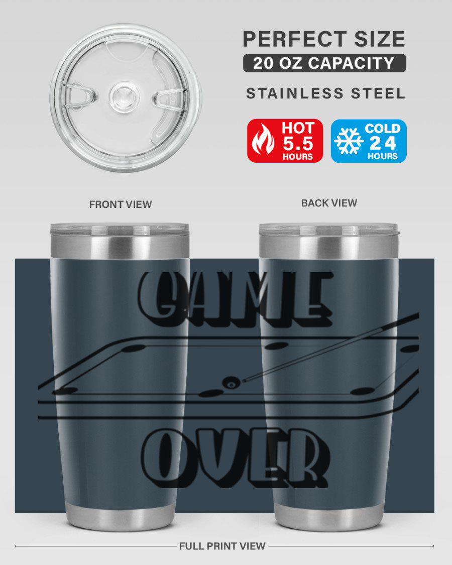 Game Over 1218# Tumbler in 20oz and 30oz sizes, showcasing double wall vacuum stainless steel design with a drink-thru lid.