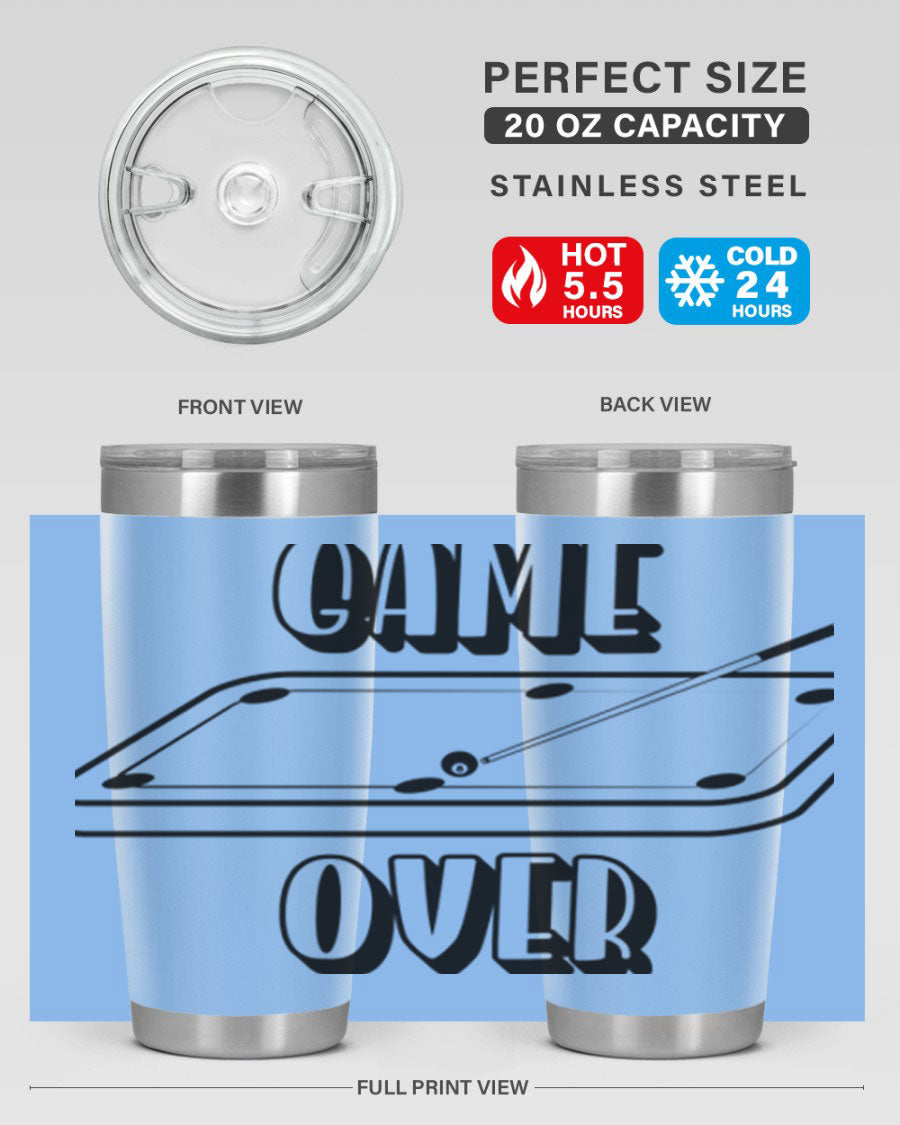 Game Over 1218# Tumbler in 20oz and 30oz sizes, showcasing double wall vacuum stainless steel design with a drink-thru lid.