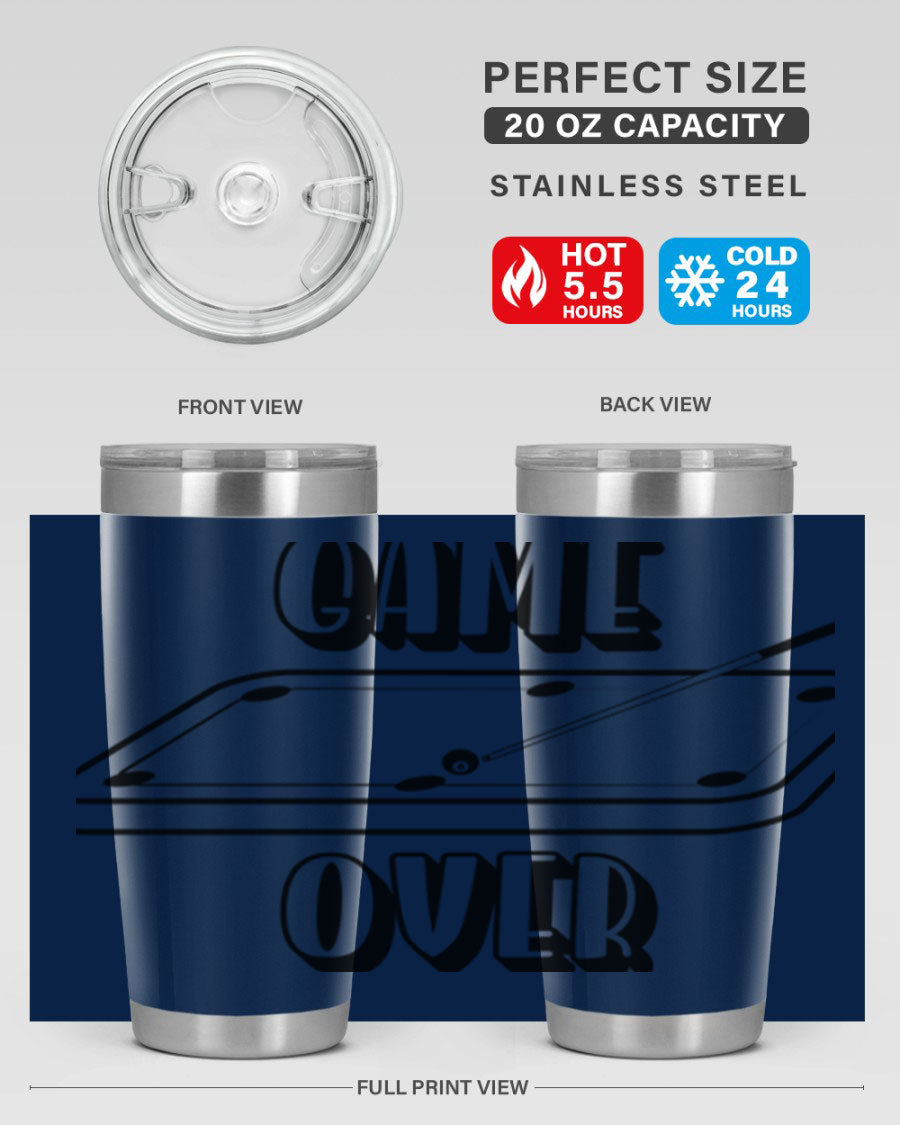 Game Over 1218# Tumbler in 20oz and 30oz sizes, showcasing double wall vacuum stainless steel design with a drink-thru lid.