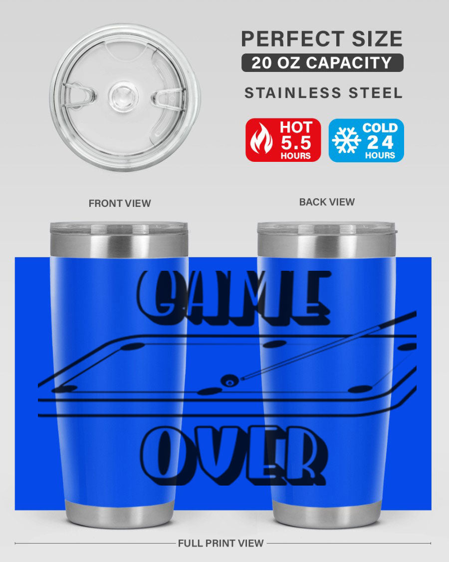Game Over 1218# Tumbler in 20oz and 30oz sizes, showcasing double wall vacuum stainless steel design with a drink-thru lid.