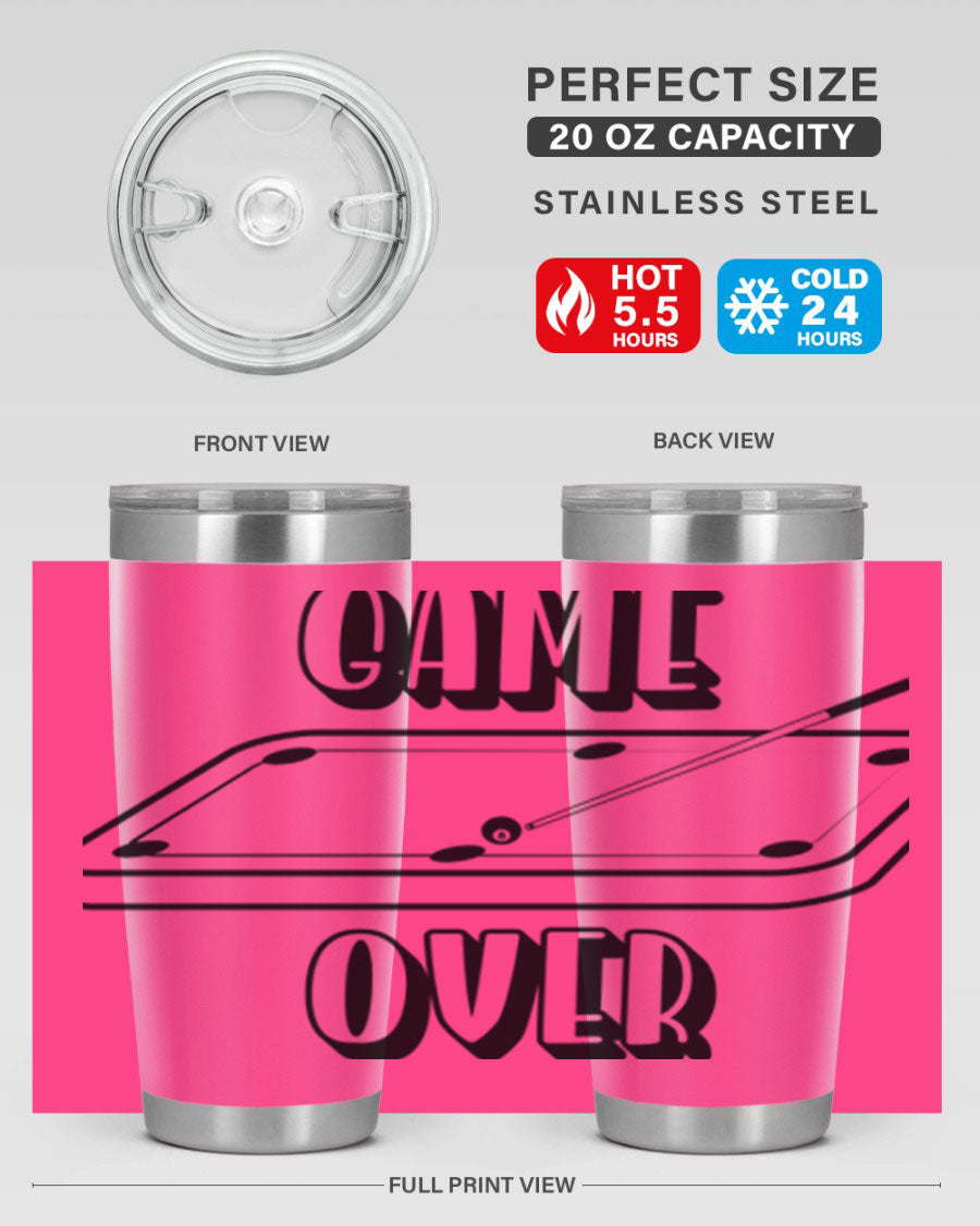 Game Over 1218# Tumbler in 20oz and 30oz sizes, showcasing double wall vacuum stainless steel design with a drink-thru lid.