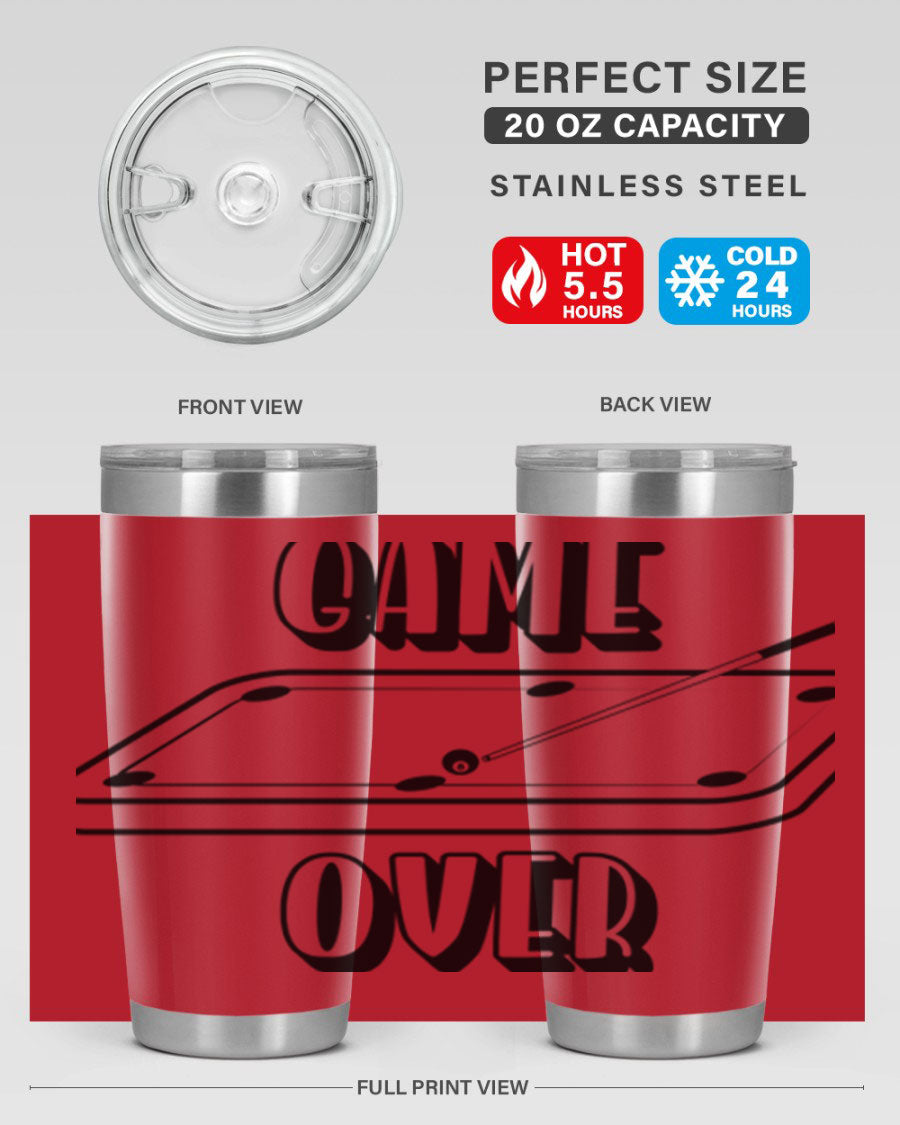 Game Over 1218# Tumbler in 20oz and 30oz sizes, showcasing double wall vacuum stainless steel design with a drink-thru lid.