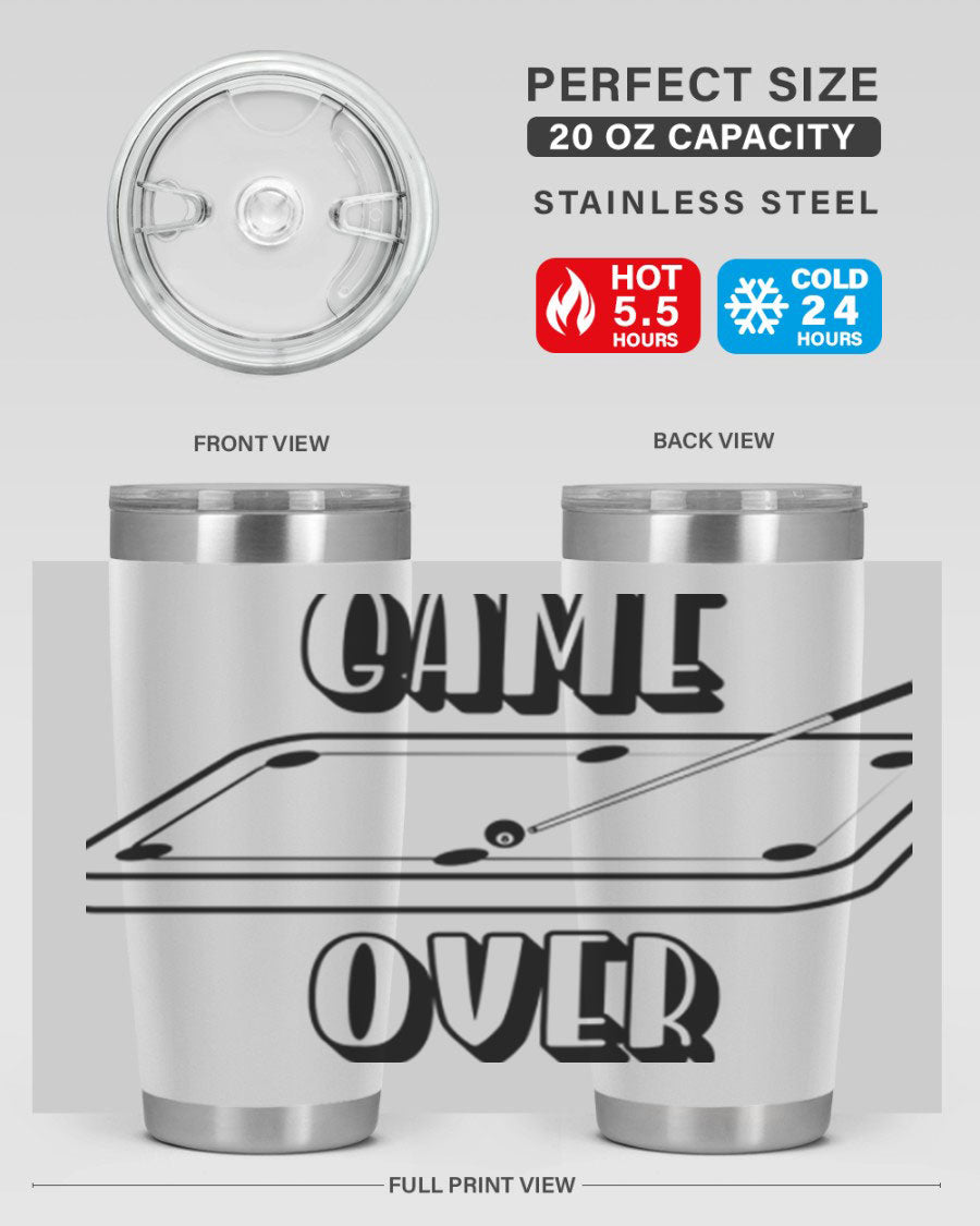 Game Over 1218# Tumbler in 20oz and 30oz sizes, showcasing double wall vacuum stainless steel design with a drink-thru lid.