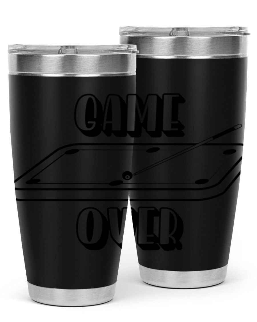 Game Over 1218# Tumbler in 20oz and 30oz sizes, showcasing double wall vacuum stainless steel design with a drink-thru lid.