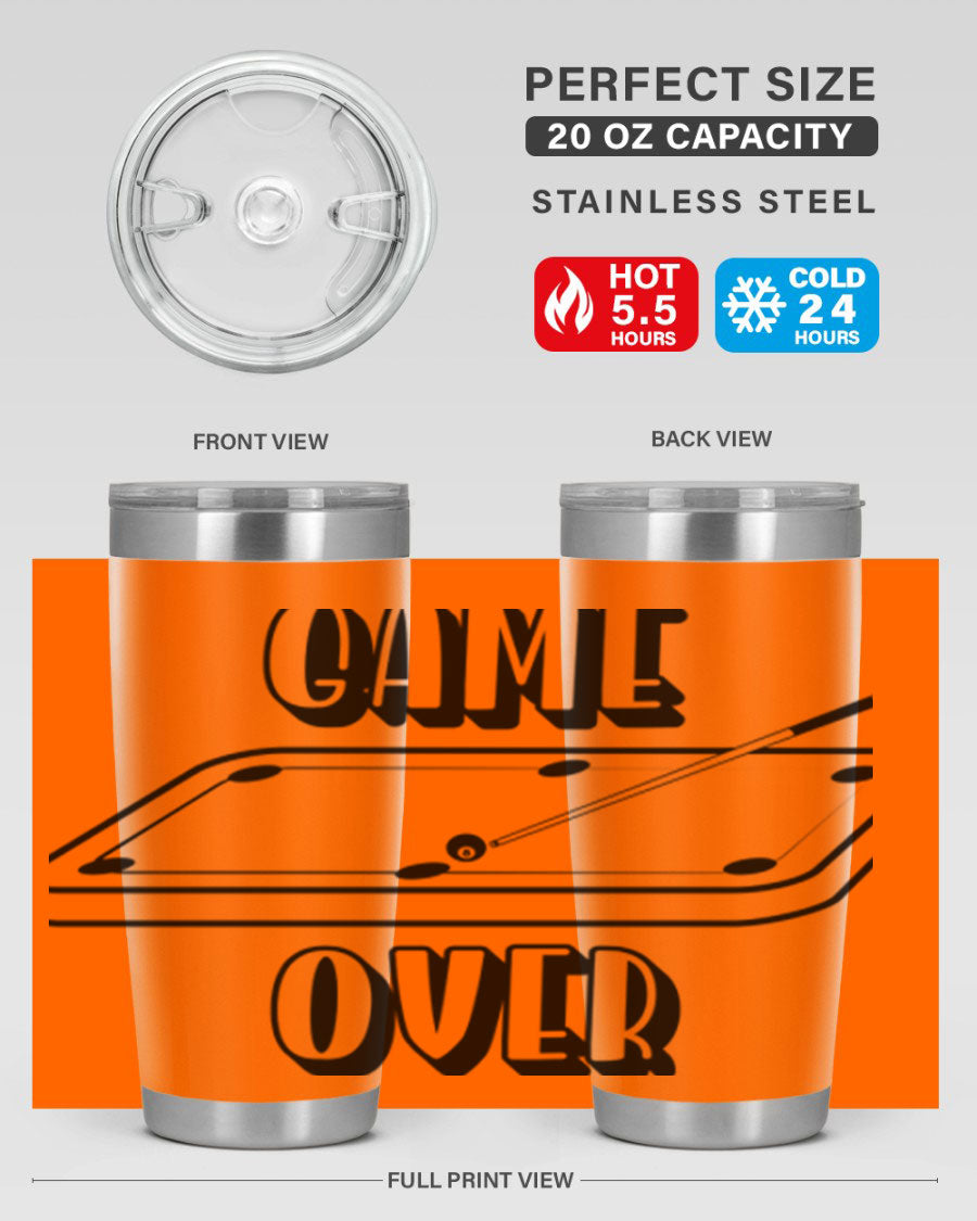 Game Over 1218# Tumbler in 20oz and 30oz sizes, showcasing double wall vacuum stainless steel design with a drink-thru lid.