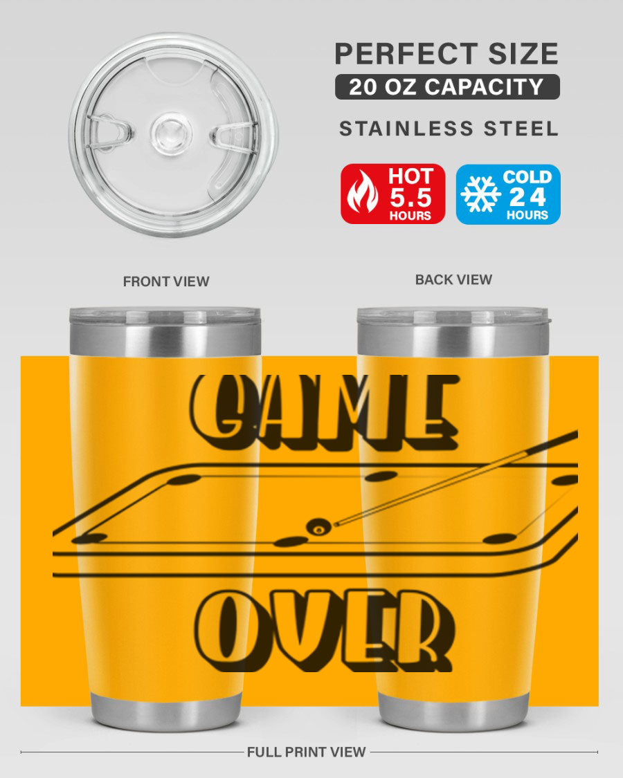 Game Over 1218# Tumbler in 20oz and 30oz sizes, showcasing double wall vacuum stainless steel design with a drink-thru lid.