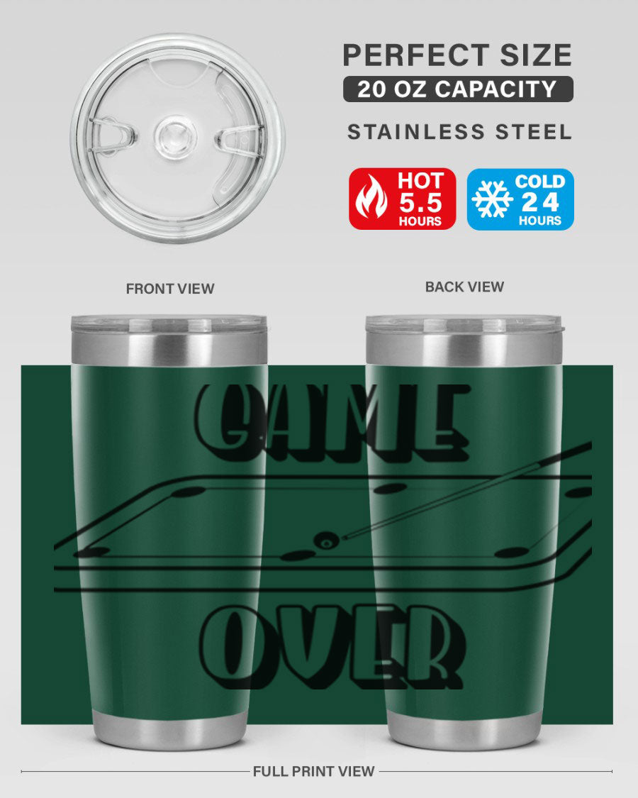 Game Over 1218# Tumbler in 20oz and 30oz sizes, showcasing double wall vacuum stainless steel design with a drink-thru lid.