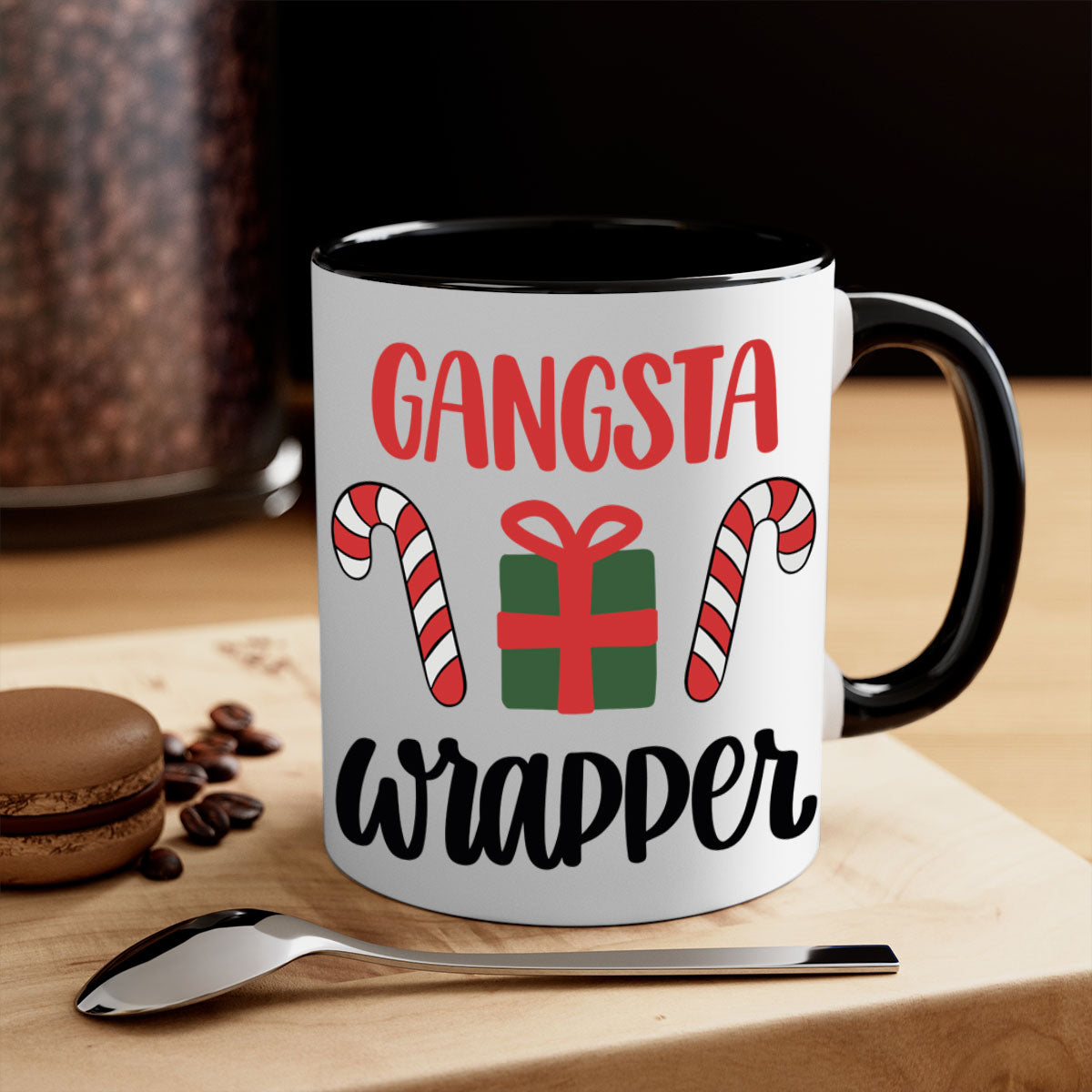 Gangsta Wrapper 150# Mug featuring a glossy finish with a colored handle and interior, available in multiple colors.