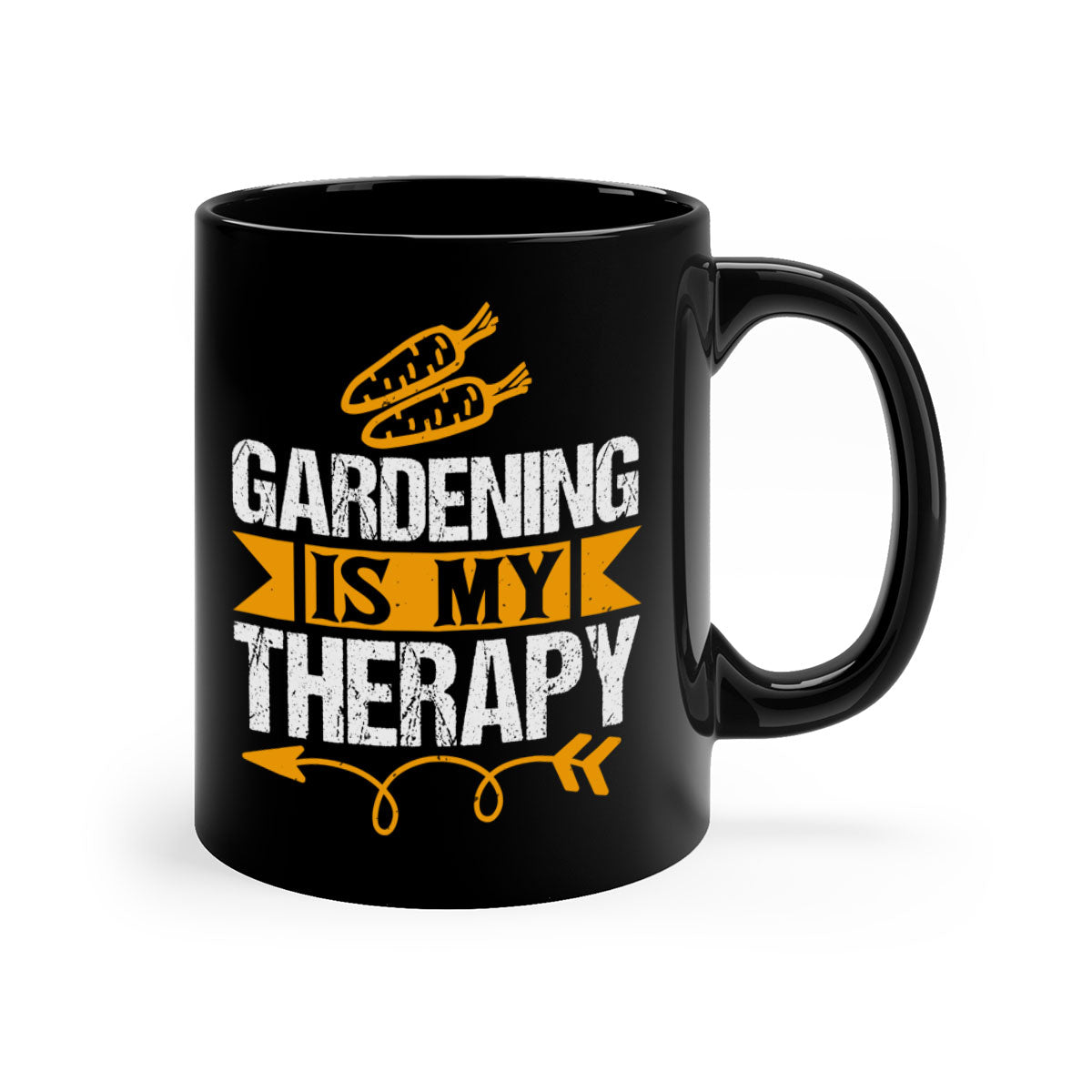 A stylish two-tone ceramic mug with the phrase 'Gardening is my Therapy', featuring a colored handle and glossy finish.
