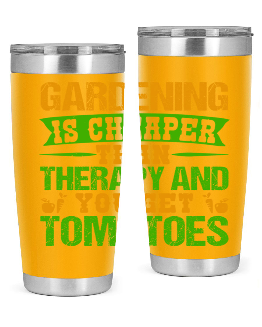 Gardening is Cheaper Than Therapy 20oz Tumbler made of stainless steel with a vibrant design, perfect for hot and cold beverages.