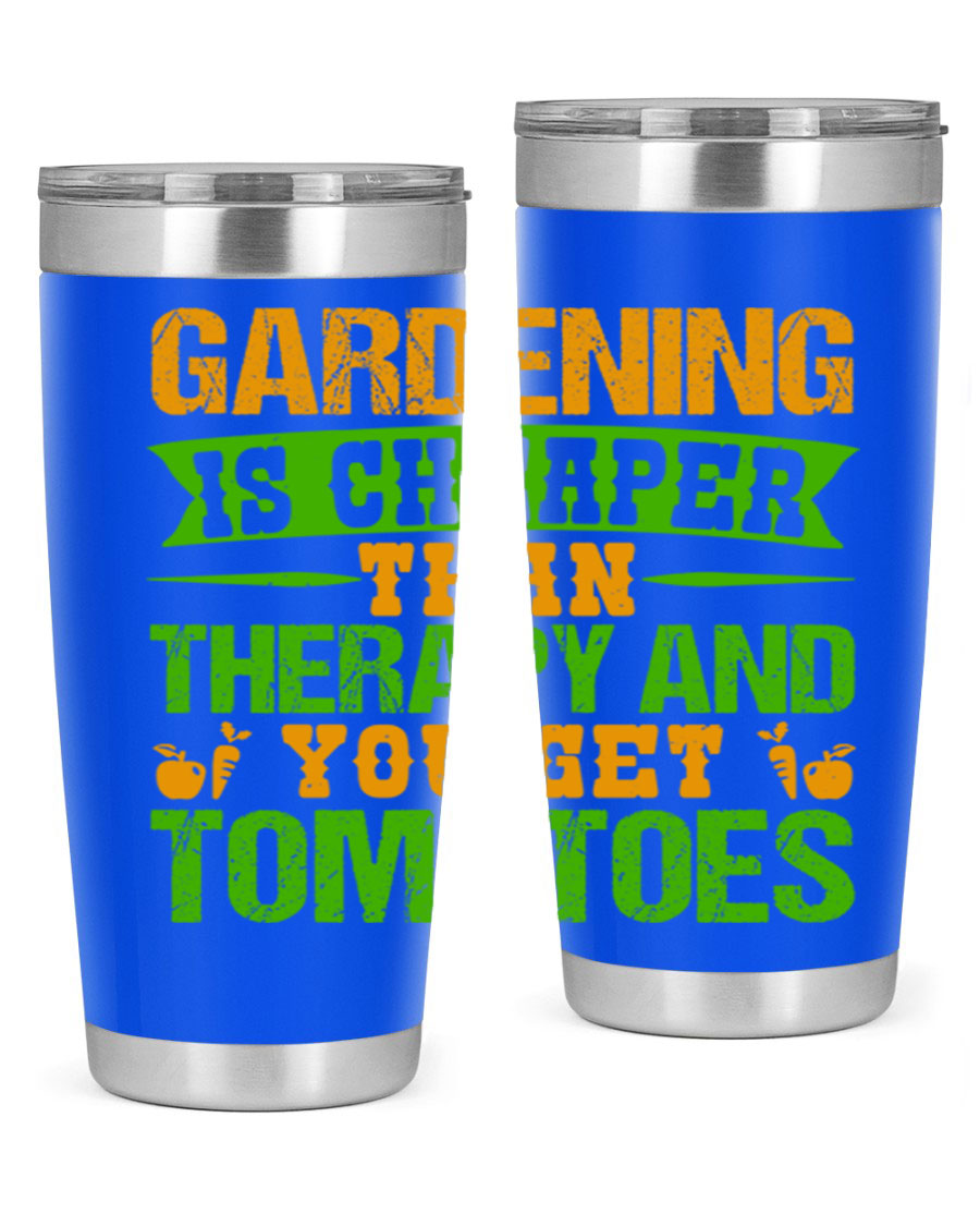 Gardening is Cheaper Than Therapy 20oz Tumbler made of stainless steel with a vibrant design, perfect for hot and cold beverages.