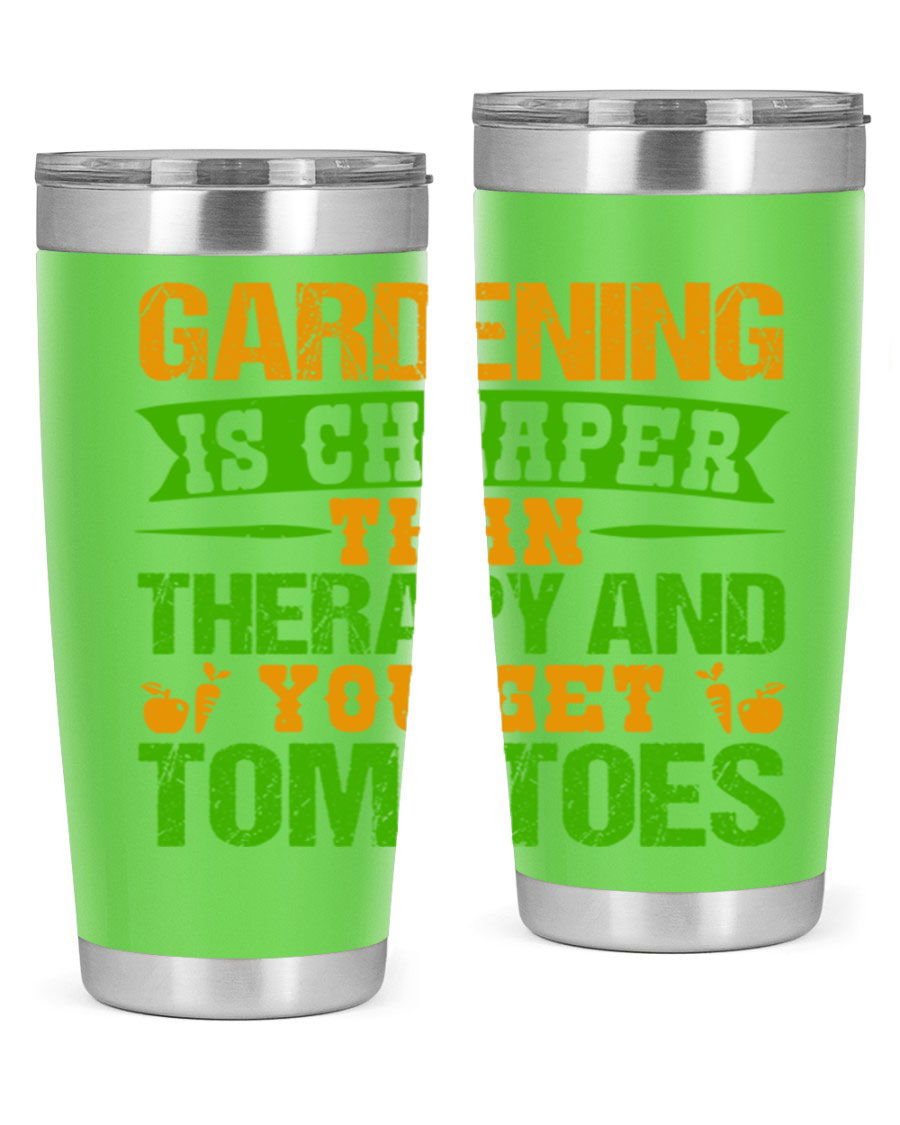 Gardening is Cheaper Than Therapy 20oz Tumbler made of stainless steel with a vibrant design, perfect for hot and cold beverages.