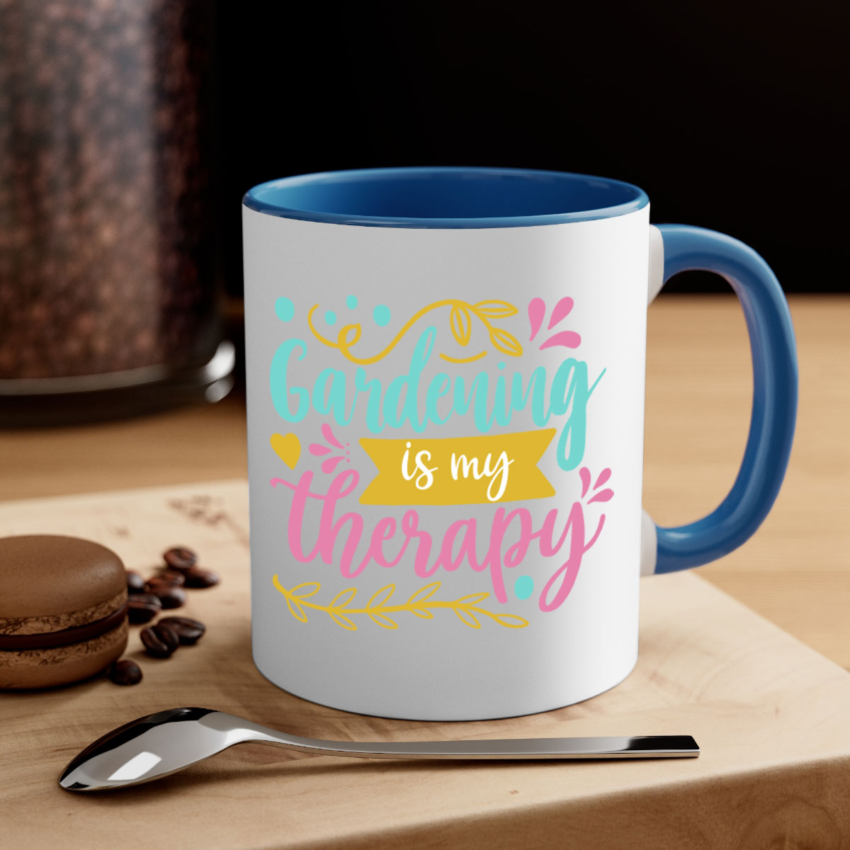 Gardening is my therapy Style 66# mug featuring a glossy finish, colored handle, and interior, available in multiple colors.