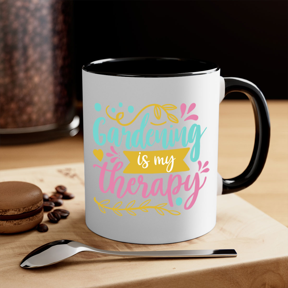 Gardening is my therapy Style 66# mug featuring a glossy finish, colored handle, and interior, available in multiple colors.