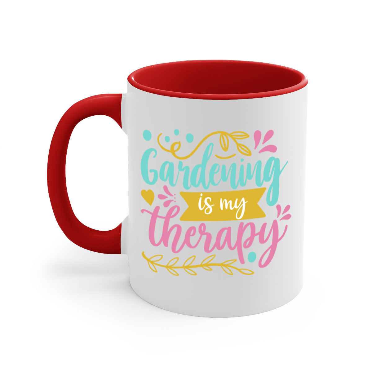 Gardening is my therapy Style 66# mug featuring a glossy finish, colored handle, and interior, available in multiple colors.