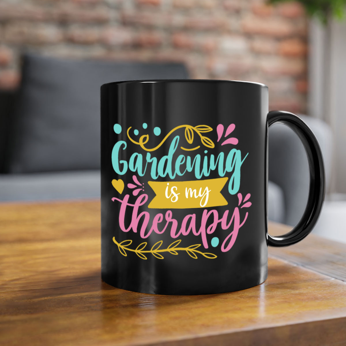 Gardening is my therapy Style 66# mug featuring a glossy finish, colored handle, and interior, available in multiple colors.