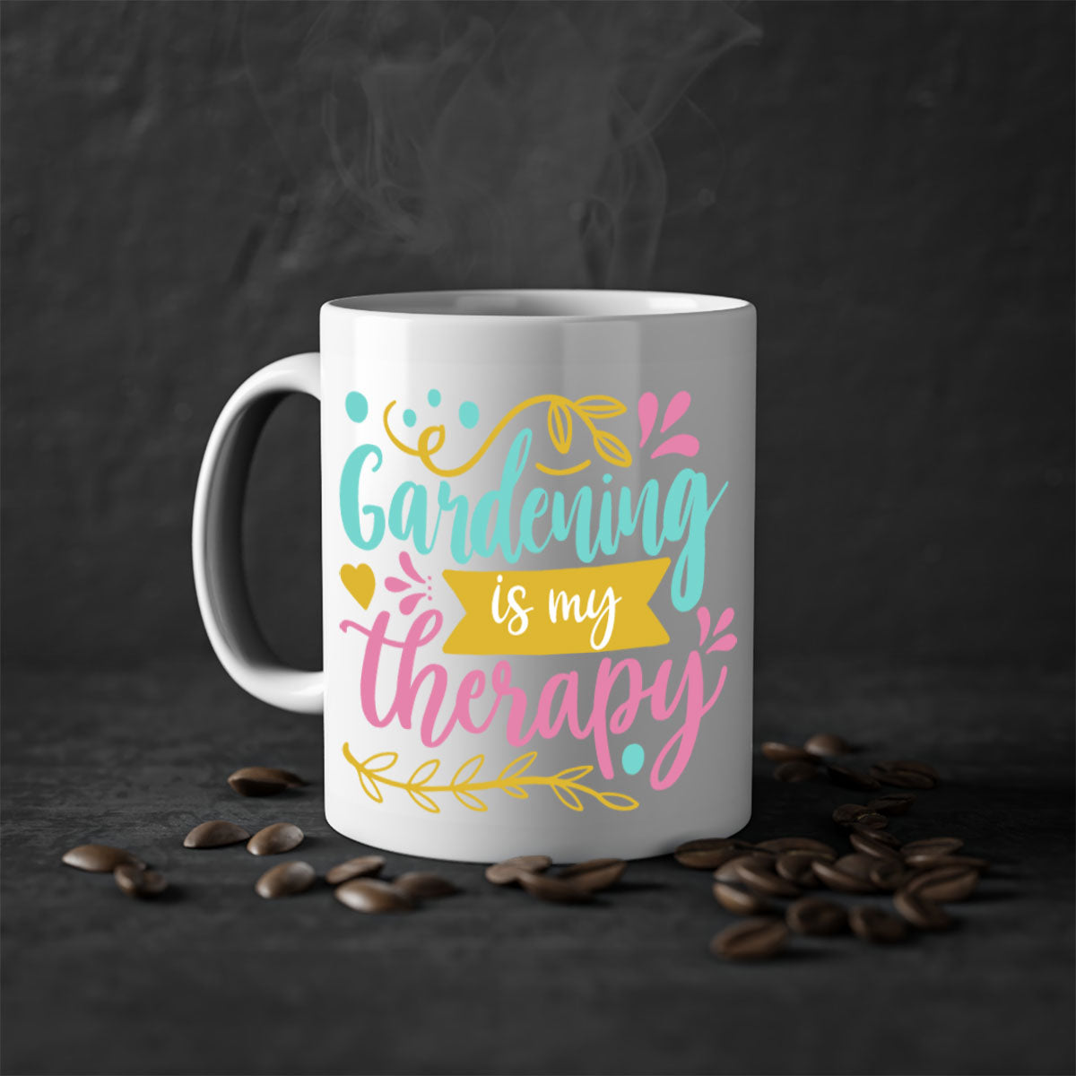 Gardening is my therapy Style 66# mug featuring a glossy finish, colored handle, and interior, available in multiple colors.