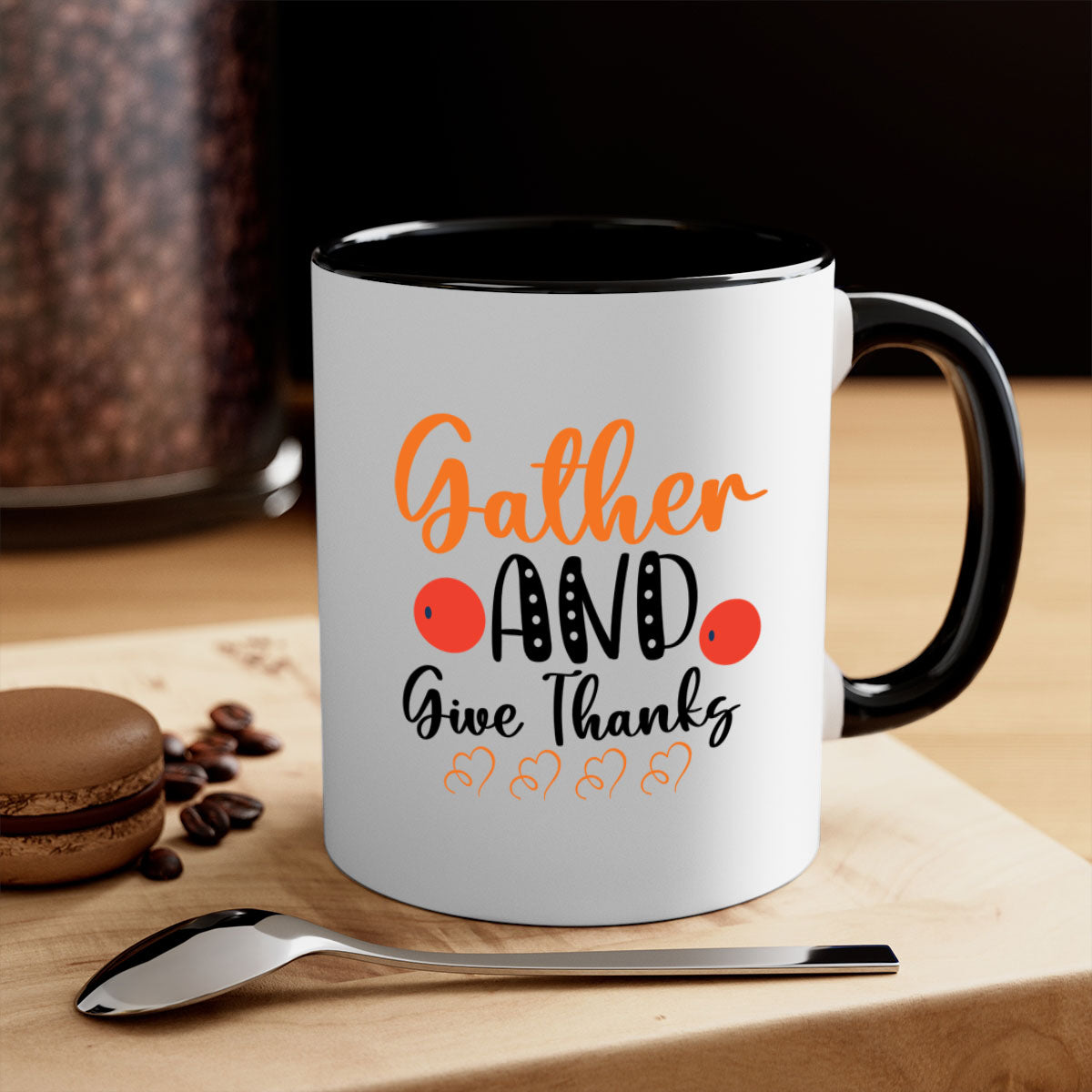 Gather And Give Thanks 188# Mug featuring a two-tone design with a colored handle and glossy finish, available in multiple colors.