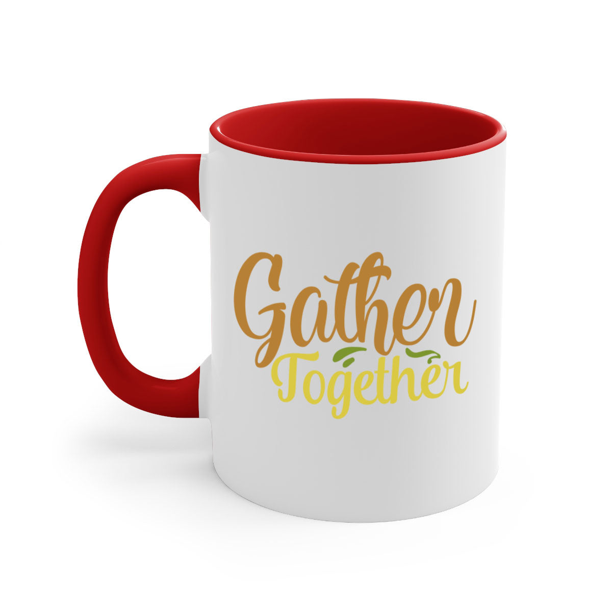 Gather Together 61# Thanksgiving Mug with a glossy finish, featuring a colored handle and interior, available in multiple colors.