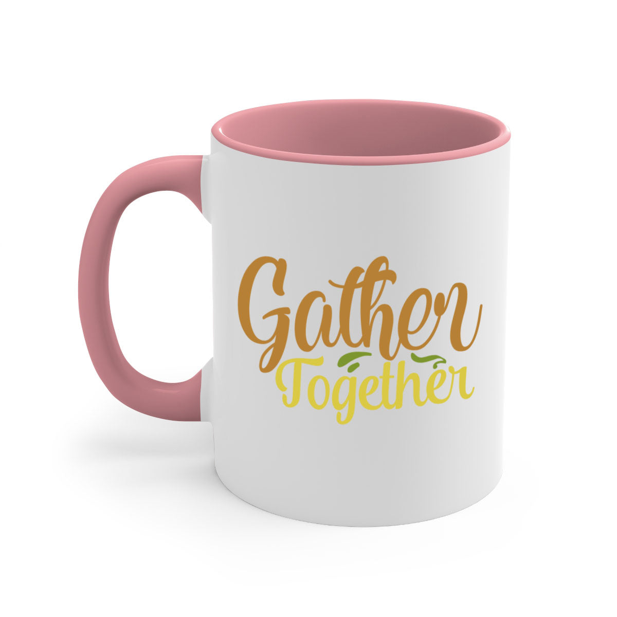 Gather Together 61# Thanksgiving Mug with a glossy finish, featuring a colored handle and interior, available in multiple colors.