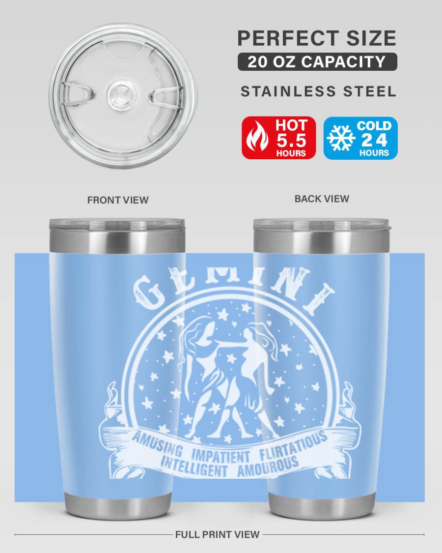 Gemini 10# Tumbler, a stylish 20oz double wall vacuum stainless steel tumbler with a drink-thru lid, perfect for hot and cold beverages.