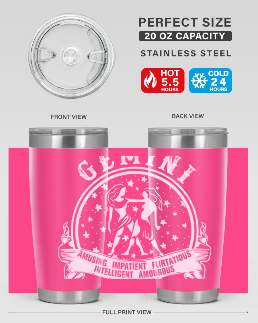 Gemini 10# Tumbler, a stylish 20oz double wall vacuum stainless steel tumbler with a drink-thru lid, perfect for hot and cold beverages.