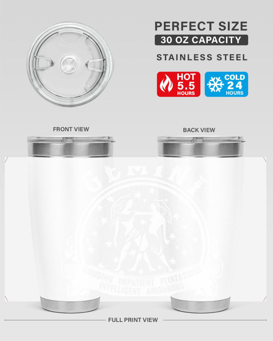 Gemini 10# Tumbler, a stylish 20oz double wall vacuum stainless steel tumbler with a drink-thru lid, perfect for hot and cold beverages.