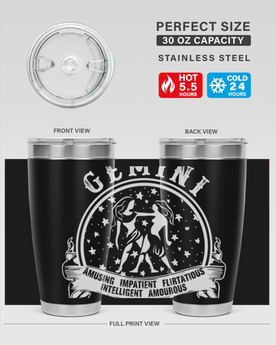 Gemini 10# Tumbler, a stylish 20oz double wall vacuum stainless steel tumbler with a drink-thru lid, perfect for hot and cold beverages.