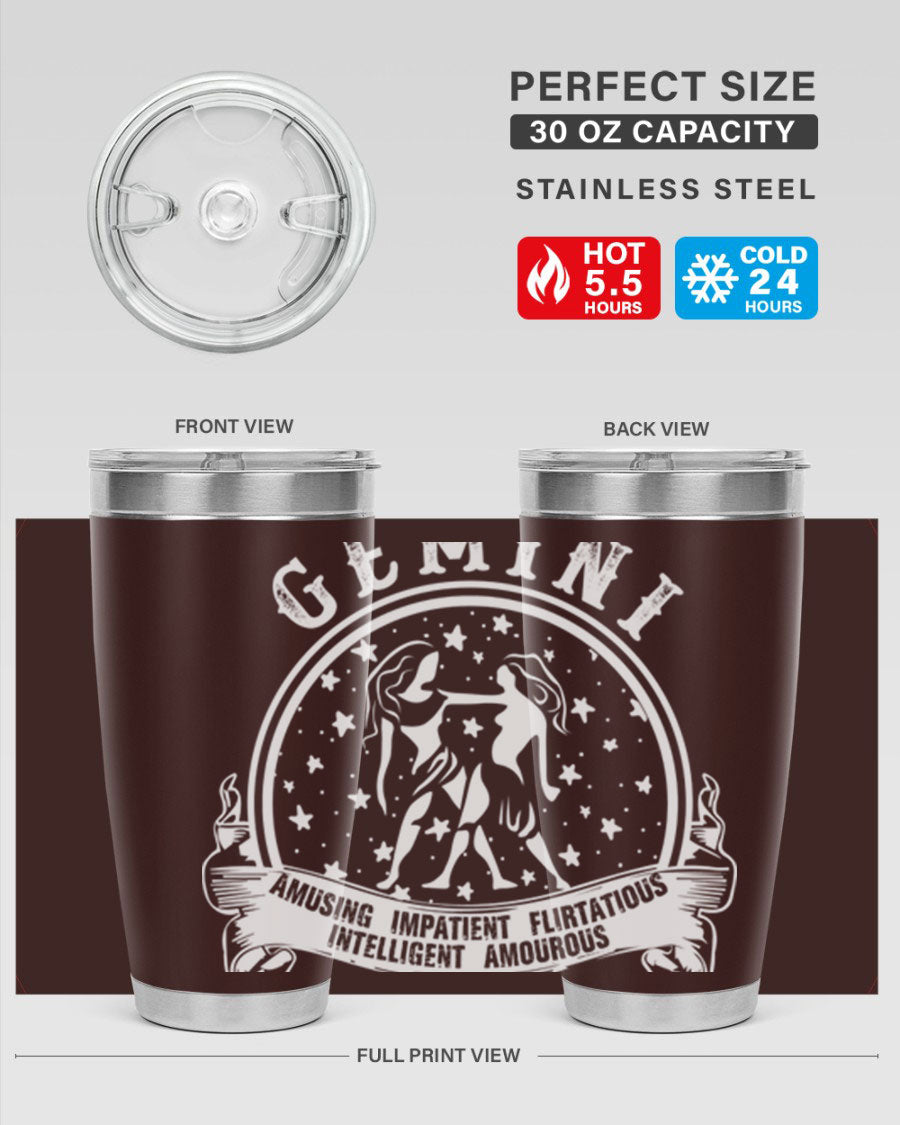Gemini 10# Tumbler, a stylish 20oz double wall vacuum stainless steel tumbler with a drink-thru lid, perfect for hot and cold beverages.
