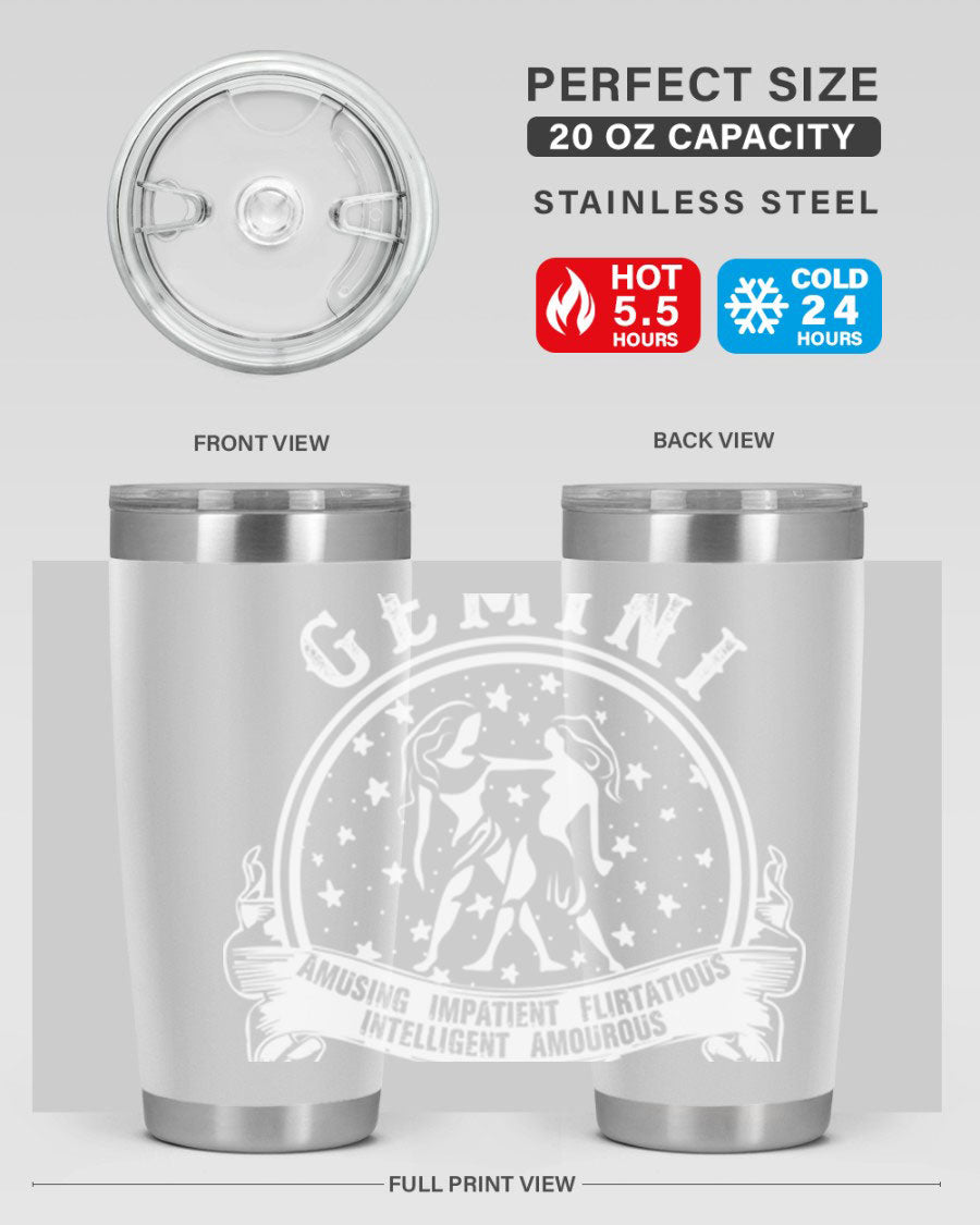 Gemini 10# Tumbler, a stylish 20oz double wall vacuum stainless steel tumbler with a drink-thru lid, perfect for hot and cold beverages.