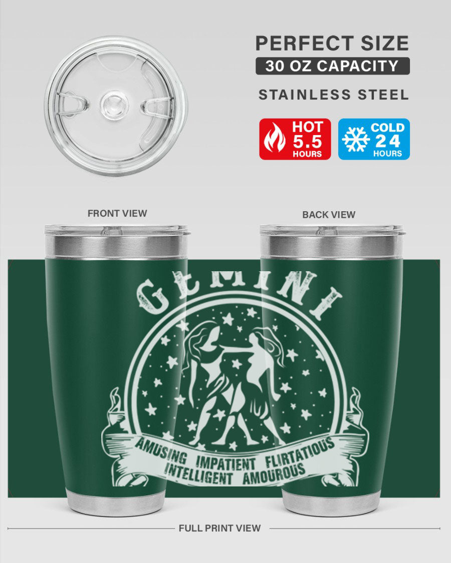 Gemini 10# Tumbler, a stylish 20oz double wall vacuum stainless steel tumbler with a drink-thru lid, perfect for hot and cold beverages.